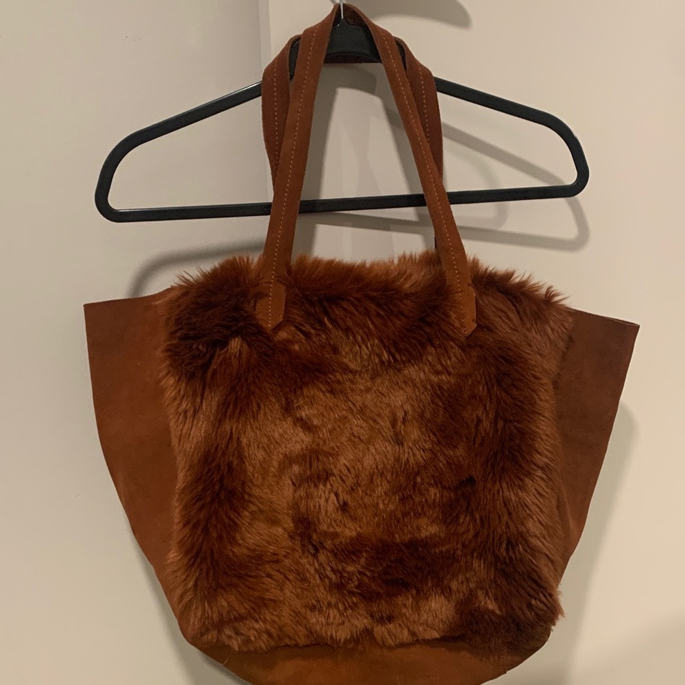 Leather with fur handbag